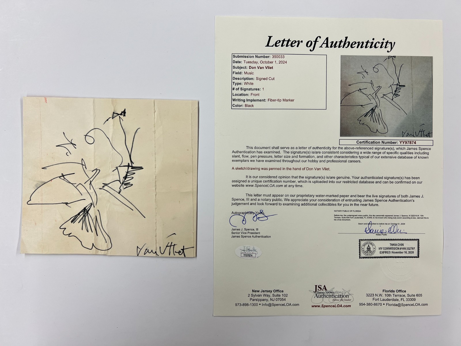 Don Van Vliet Captain Beefheart Original Artwork Signed Autographed JSA LOA COA