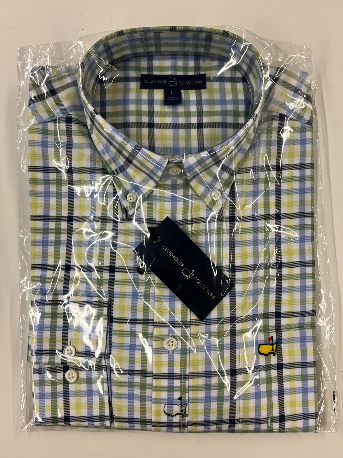 Masters Clubhouse Collection Button Down Long Sleeves Green Blue NEW Tags LARGE