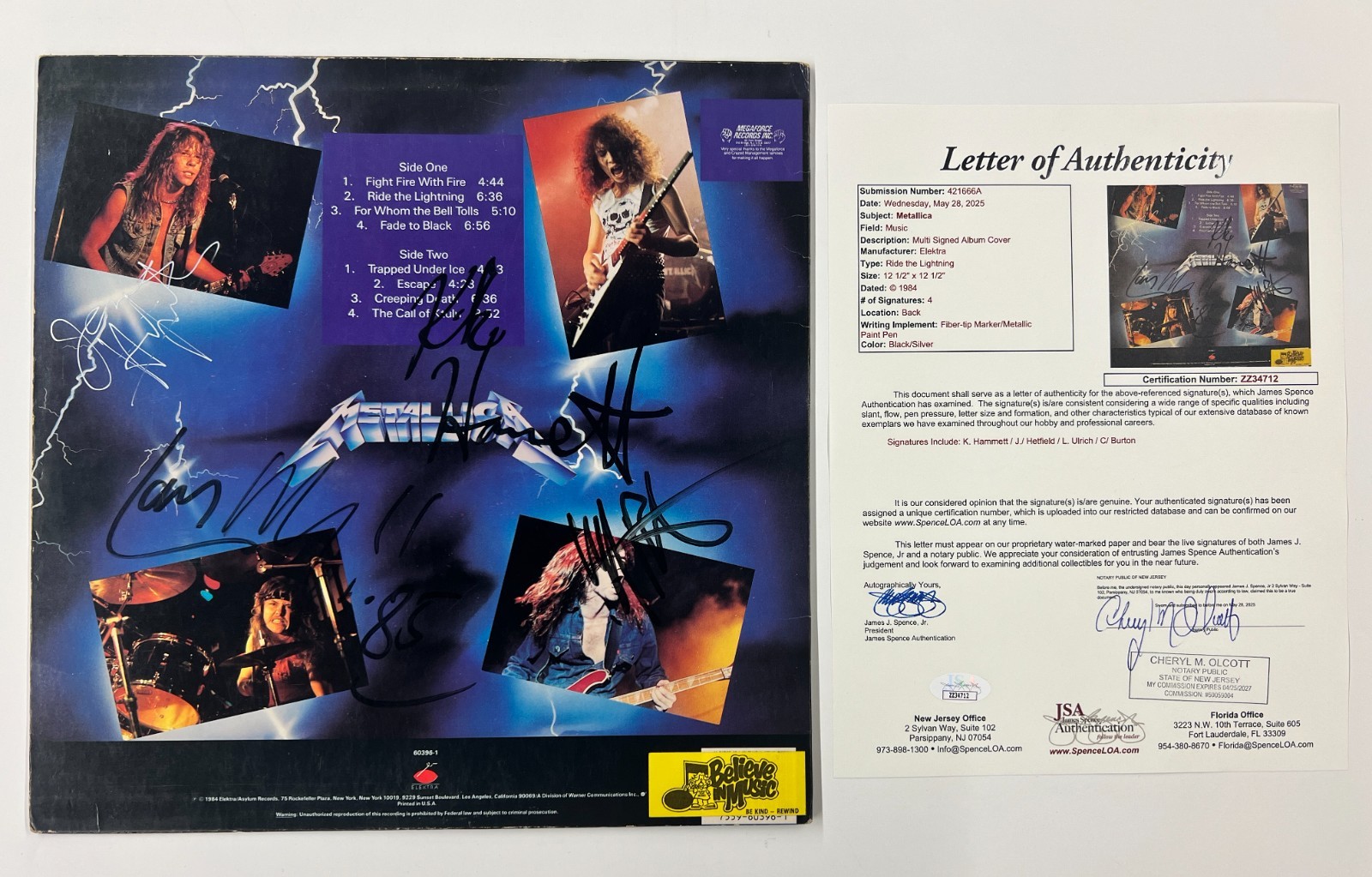 Metallica Ride The Lighting FULLY SIGNED Autographed JSA LOA with Cliff Burton