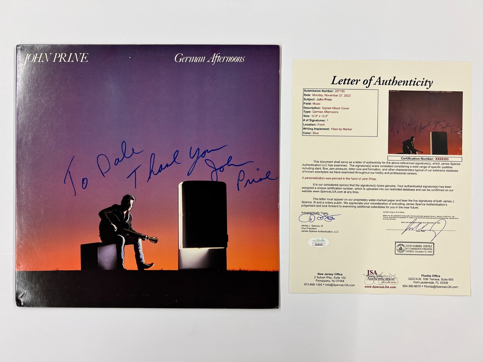John Prine Signed Autographed German Afternoons Vinyl LP JSA LOA