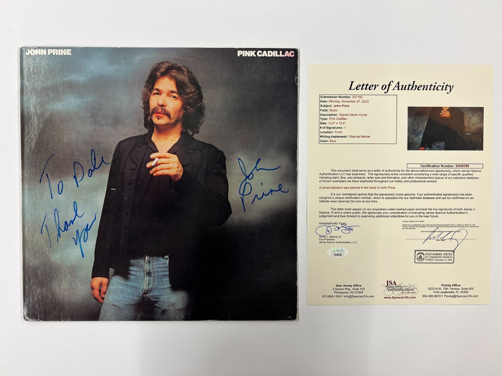John Prine Signed Autographed Pink Cadillac Vinyl LP JSA LOA