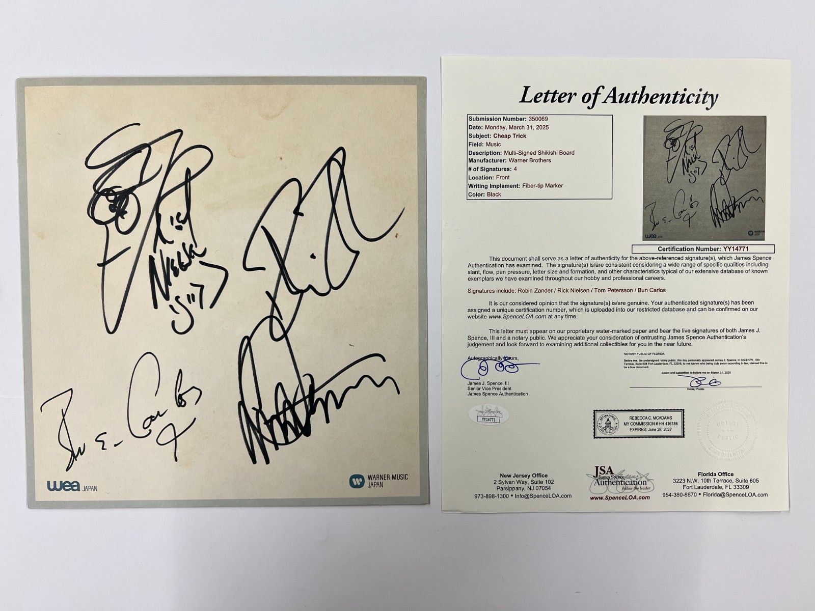 Cheap Trick (Classic Lineup) Signed Autogrpahed Flat Japan Promo JSA LOA