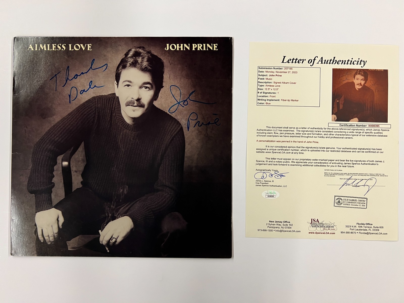 John Prine Signed Autographed Aimless Love Vinyl LP JSA LOA