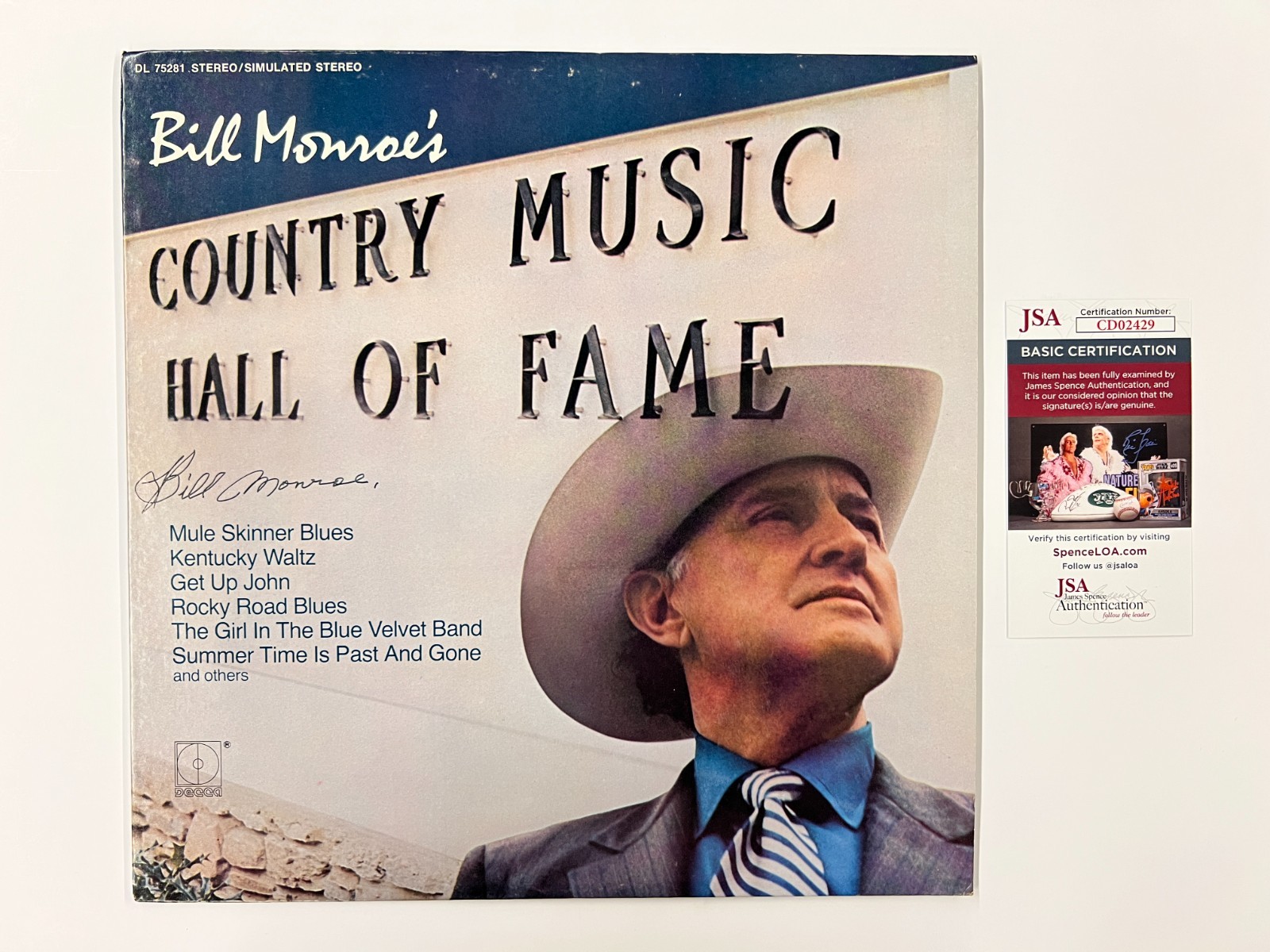 Bill Monroe Signed Autographed Vinyl LP Country Music HOF JSA