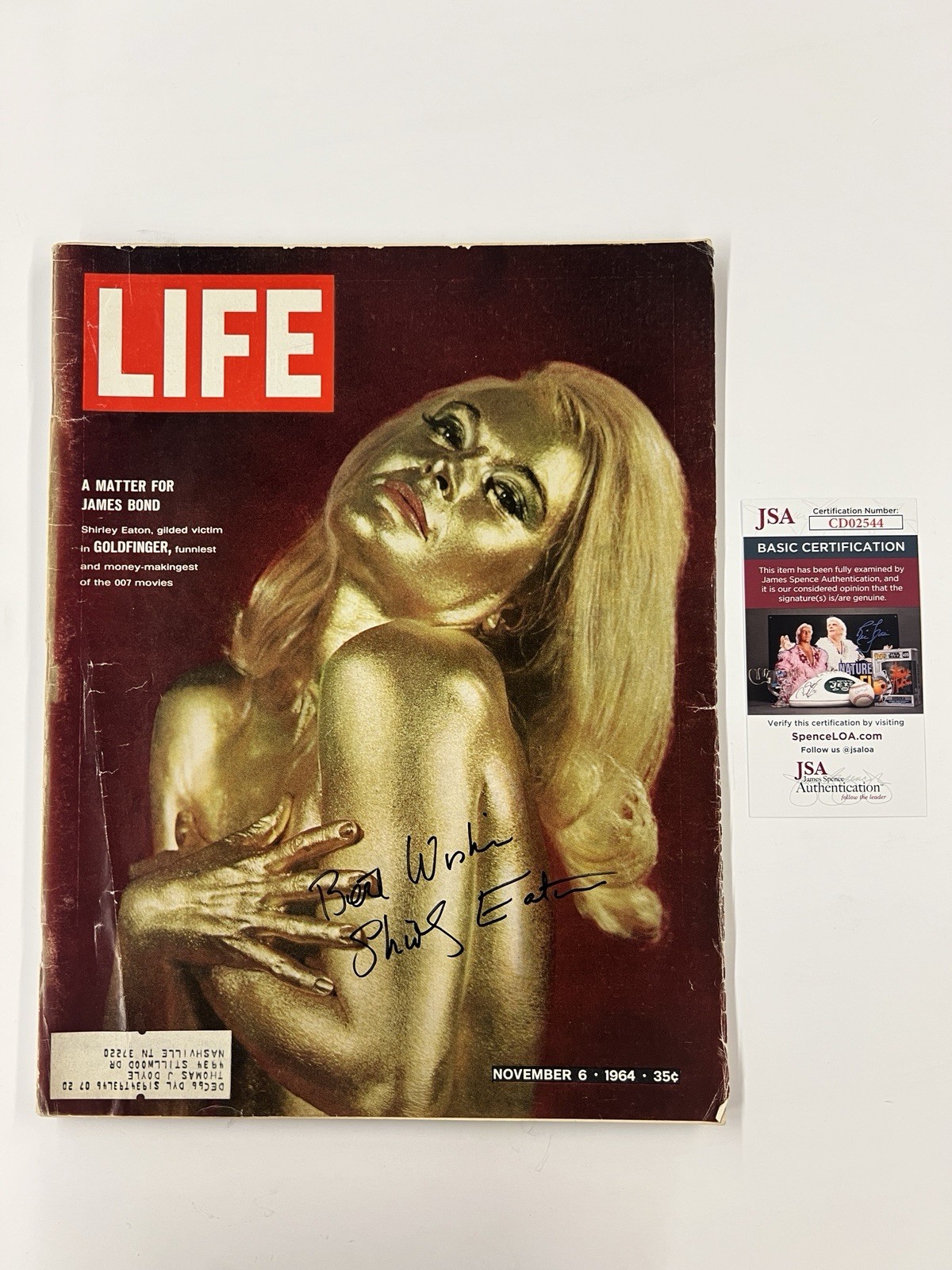 Shirley Eaton Signed Autographed 1964 Life Magazine James Bond Goldfinger JSA
