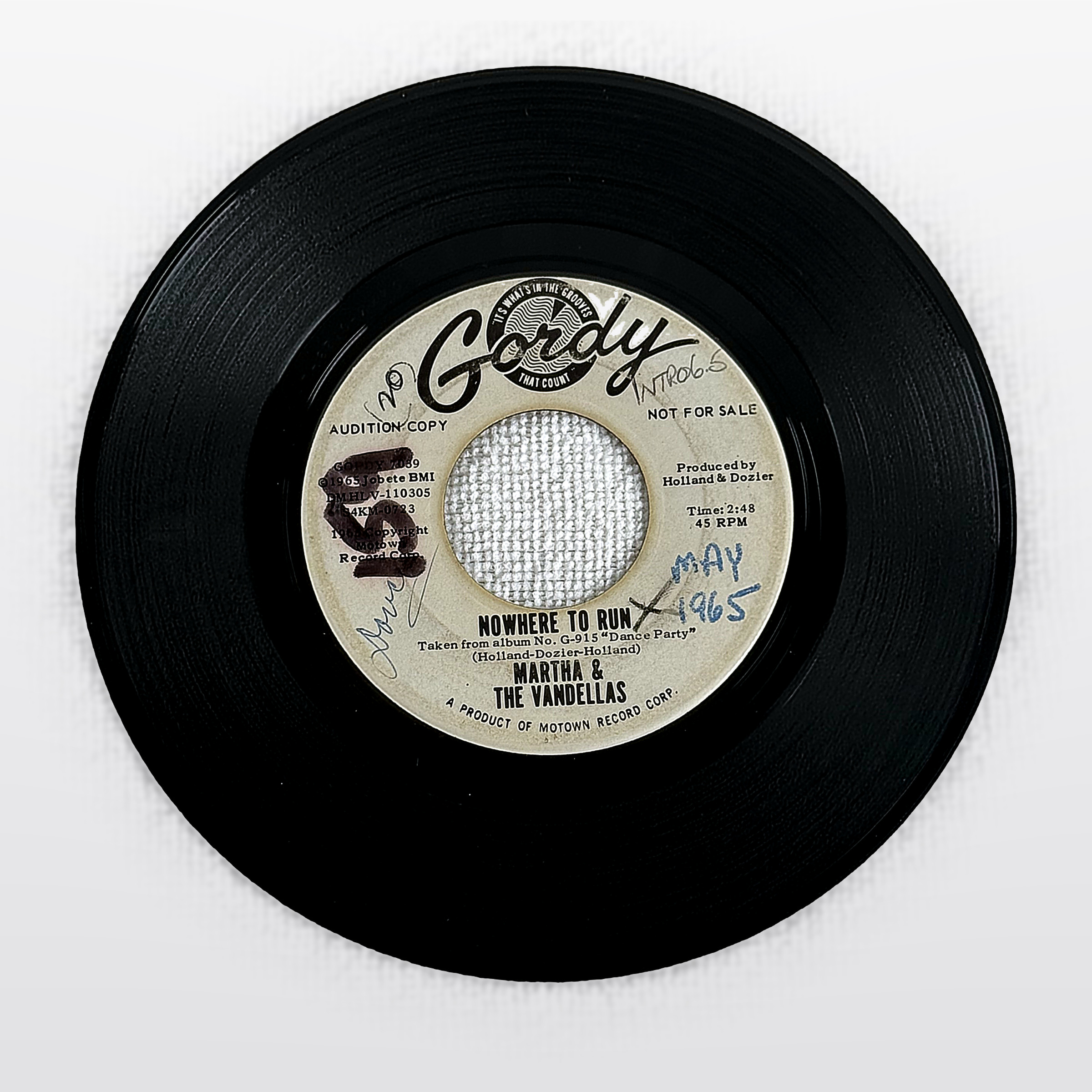 Martha & The Vandellas Nowhere To Run 7" Vinyl 45 RPM GORDY 7039 1965 Soul 1960s