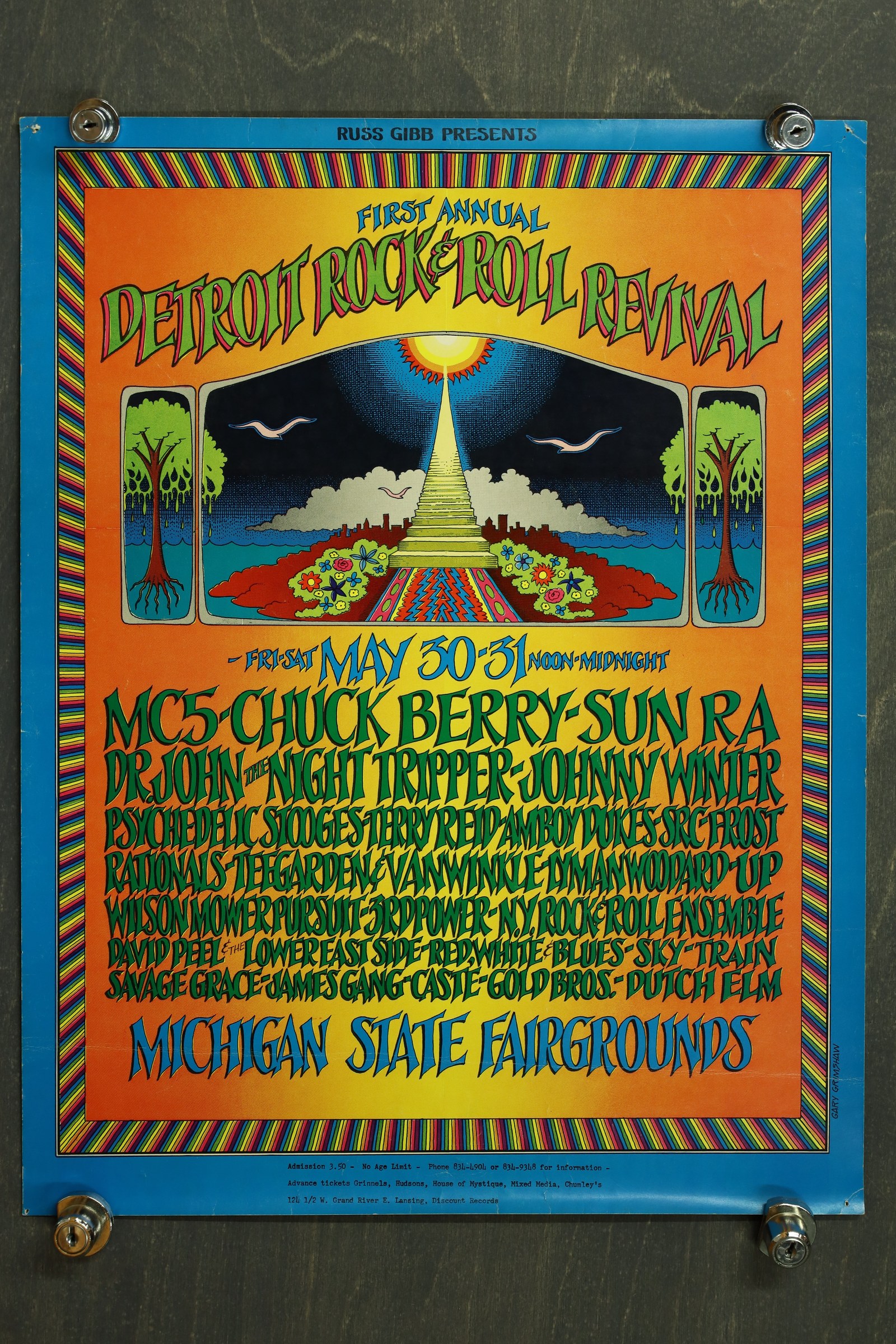 MC5 Chuck Berry Sun Ra Detroit Rock & Roll Revival 1969 Poster Grimshaw Pinholes