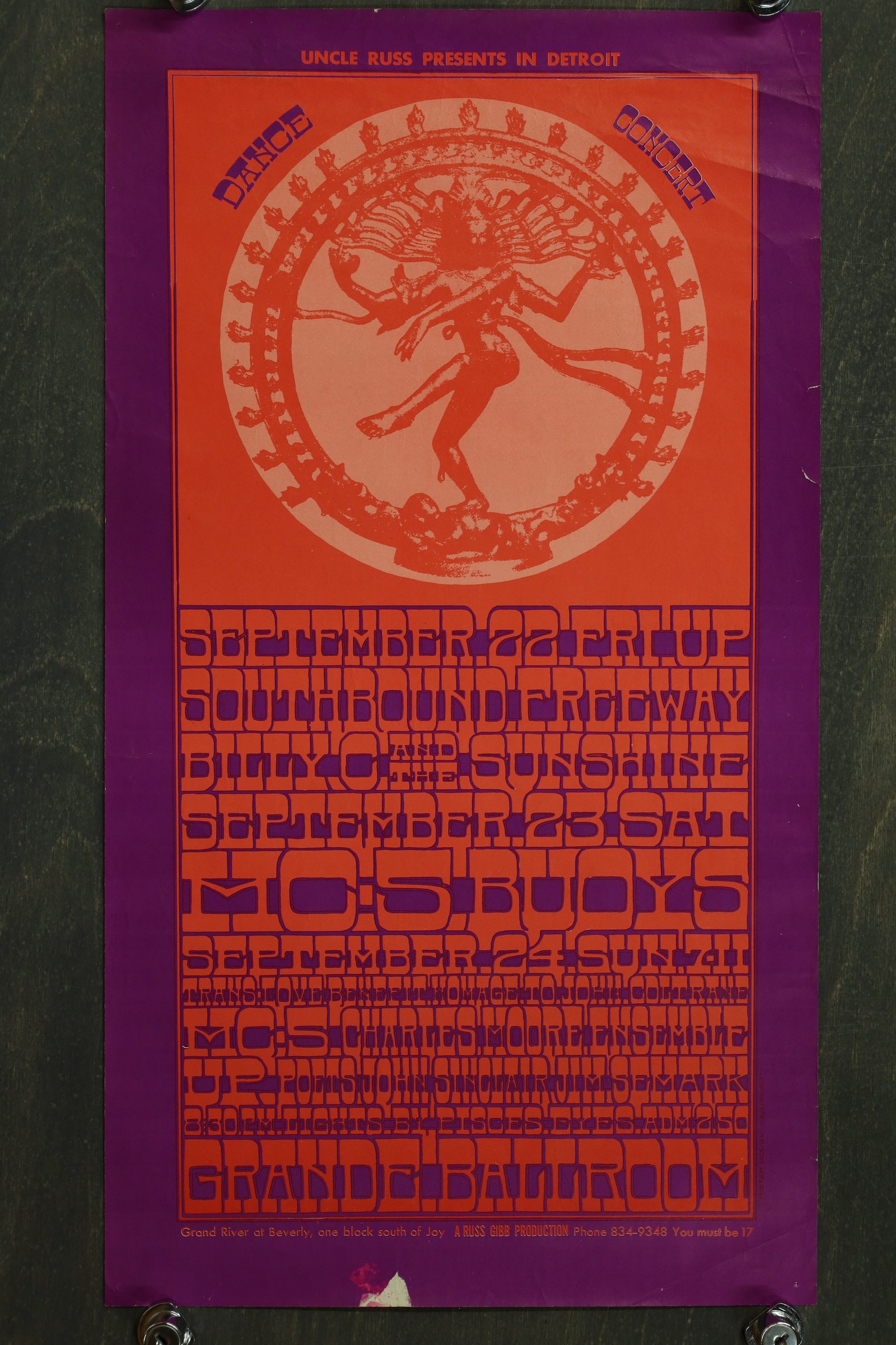 MC5 Grande Ballroom Detroit 1967 Coltrane Benefit Poster Gary Grimshaw Fair