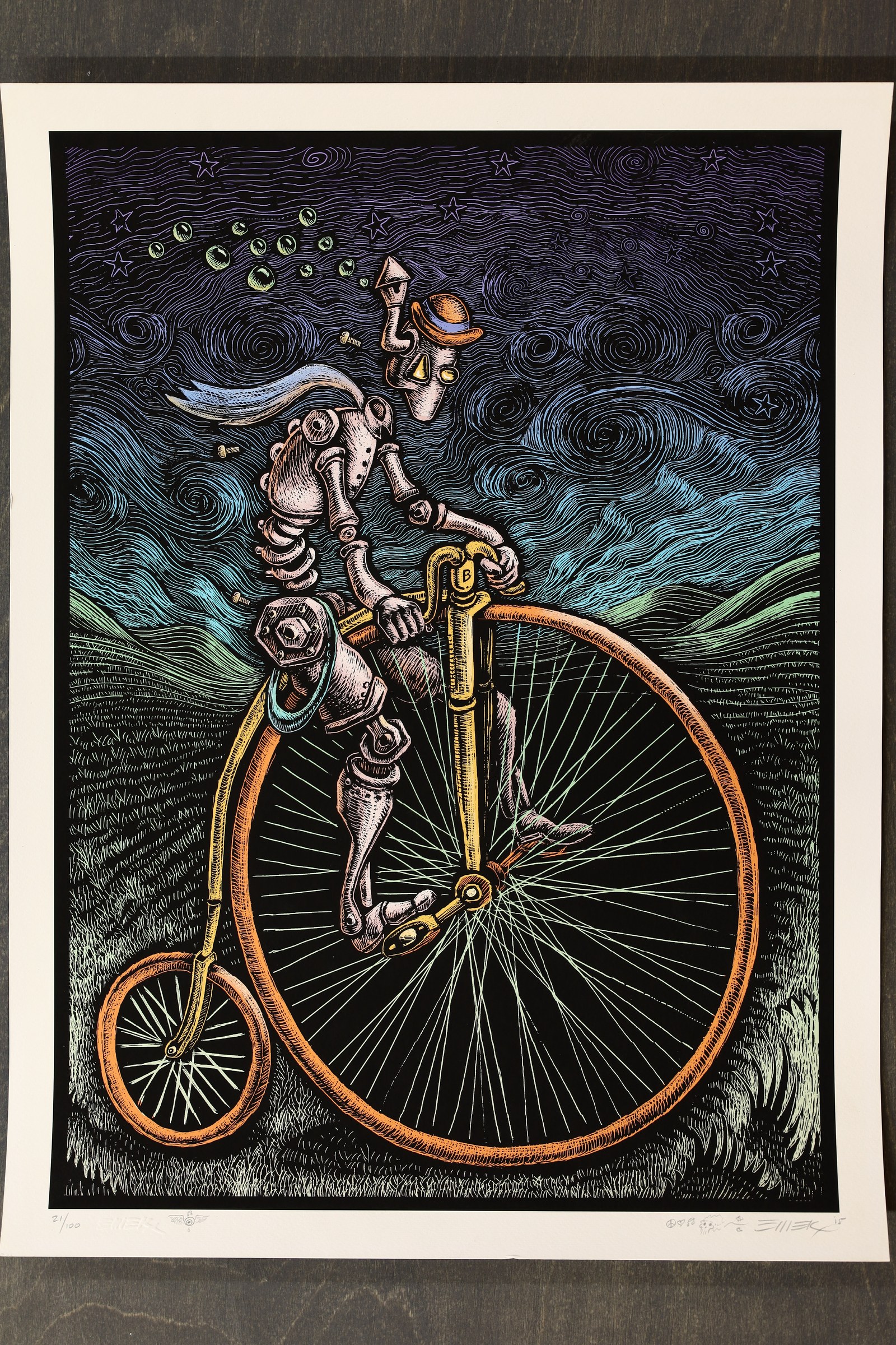 EMEK Cybercycle 2015 Art Print Signed Numbered 21/100 Doodled Embossed 18x24in