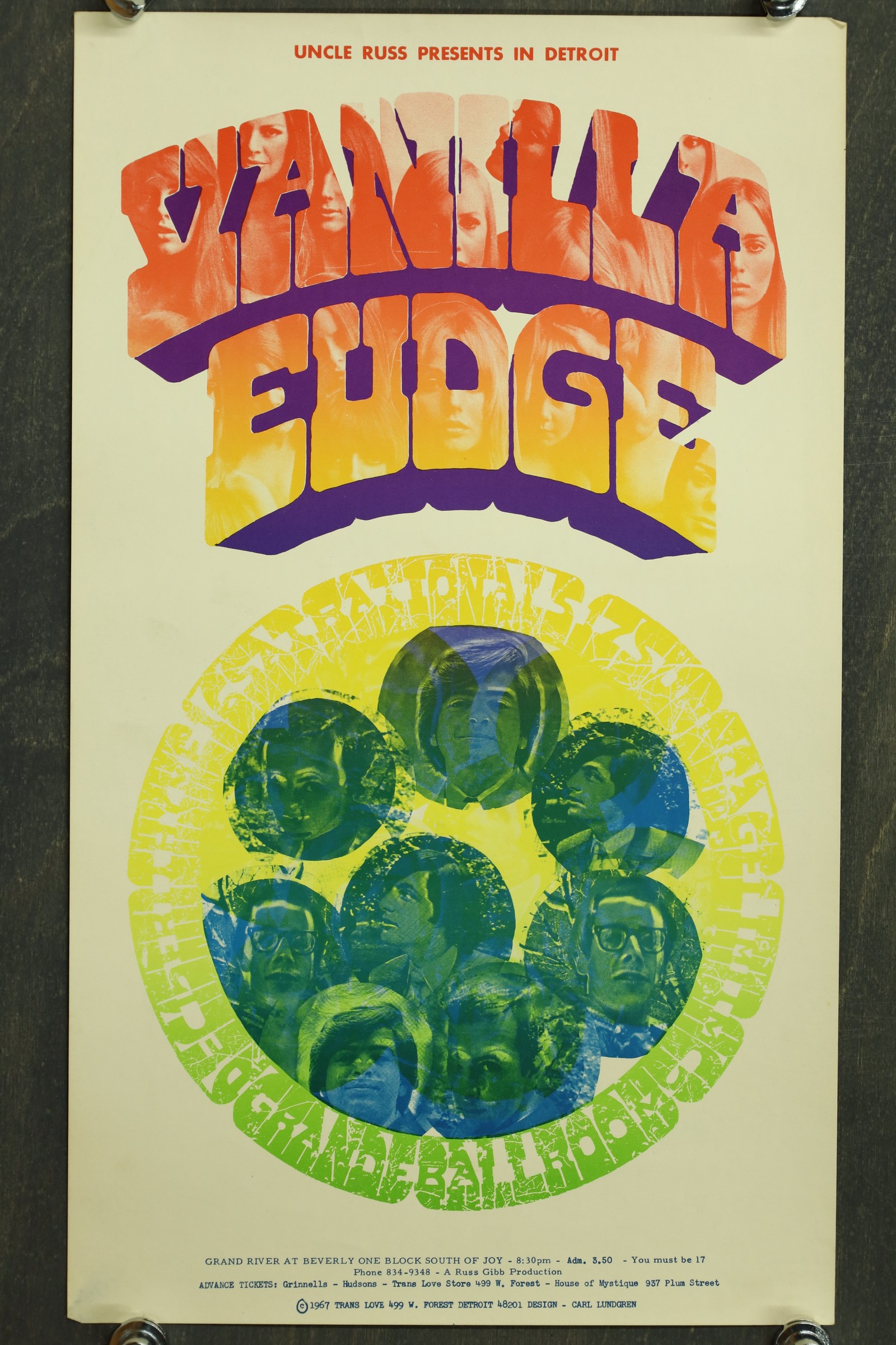 Vanilla Fudge Grande Ballroom Detroit 1967 Concert Poster Carl Lundgren Good