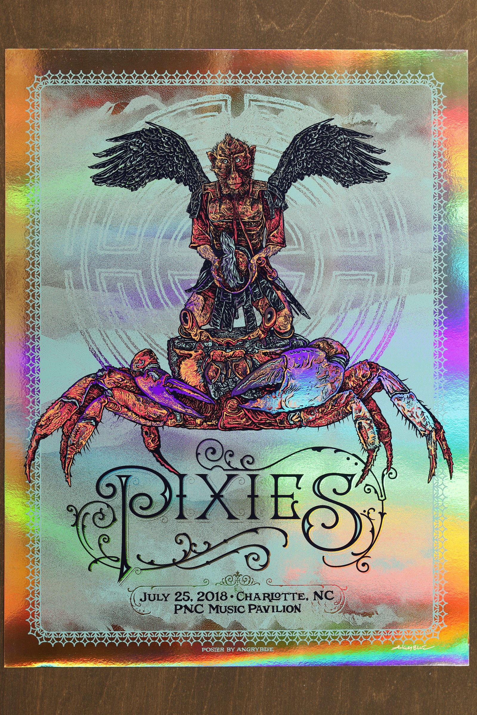 Pixies PNC Music Pavilion 2018 Signed Rainbow Foil Variant Poster AngryBlue