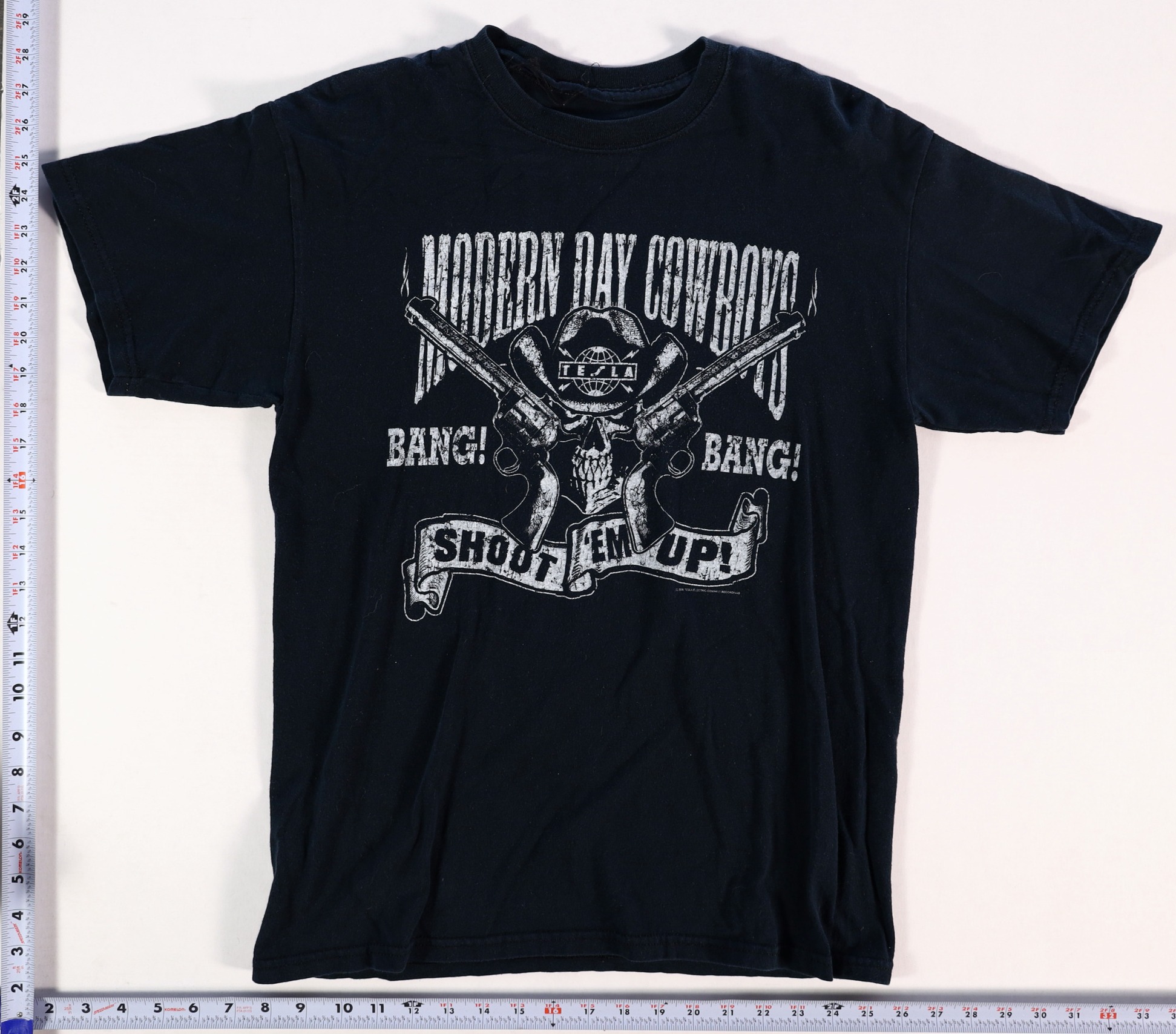 Tesla Modern Day Cowboys Shoot 'Em Up T-Shirt Fits Like M