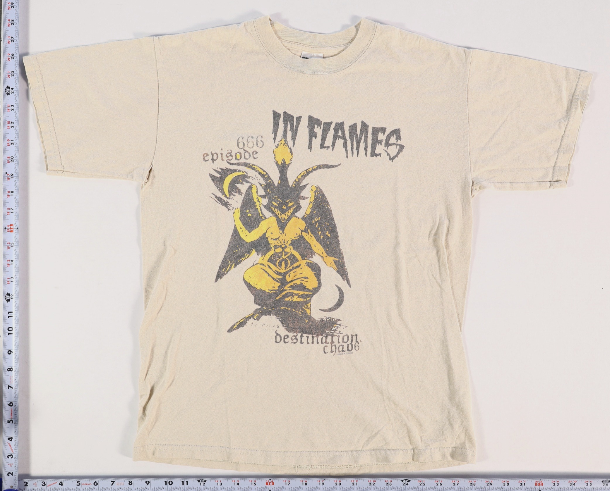 In Flames 666 Episode Destination Chaos T-Shirt Size M Cream Cotton Graphic Tee