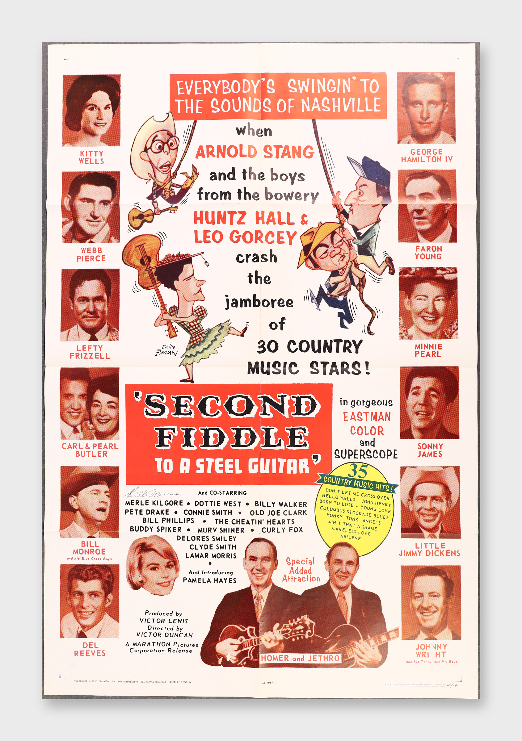 Bill Monroe Signed 1965 Poster Second Fiddle To A Steel Guitar JSA COA CJ12386