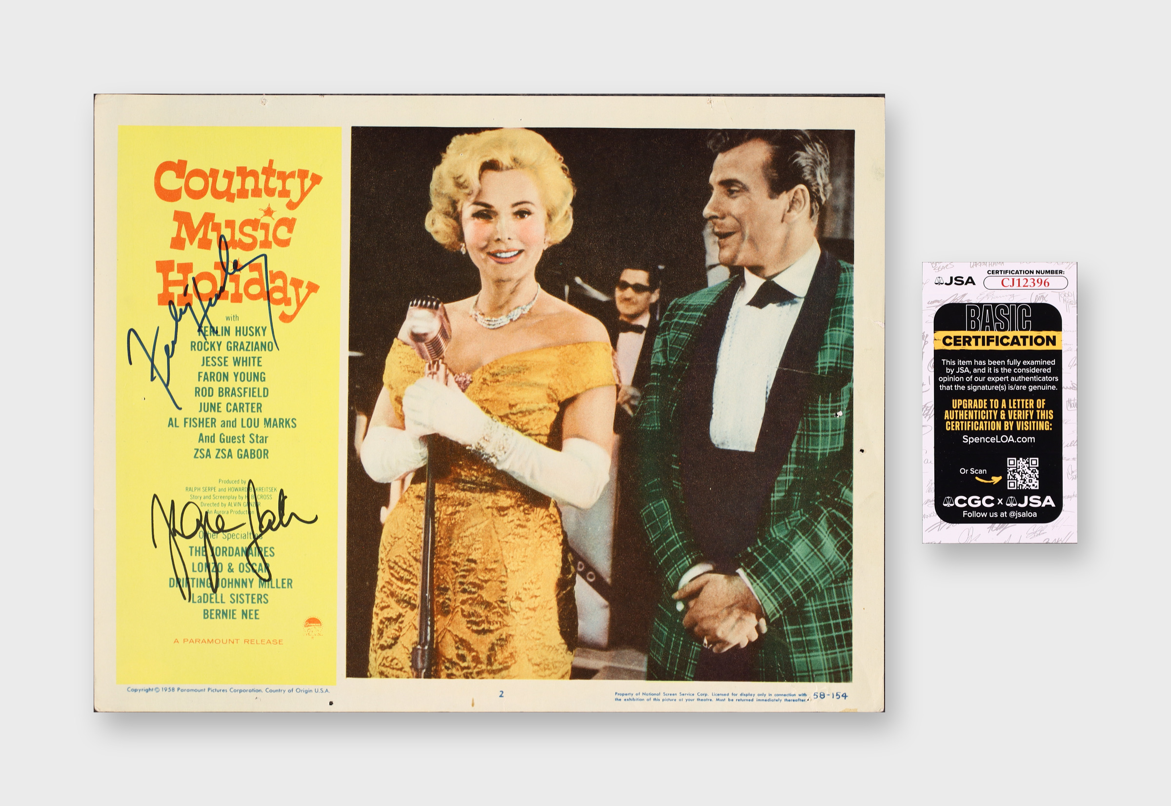 Ferlin Husky Zsa Zsa Gabor Signed Country Music Holiday Lobby Card JSA CJ12396