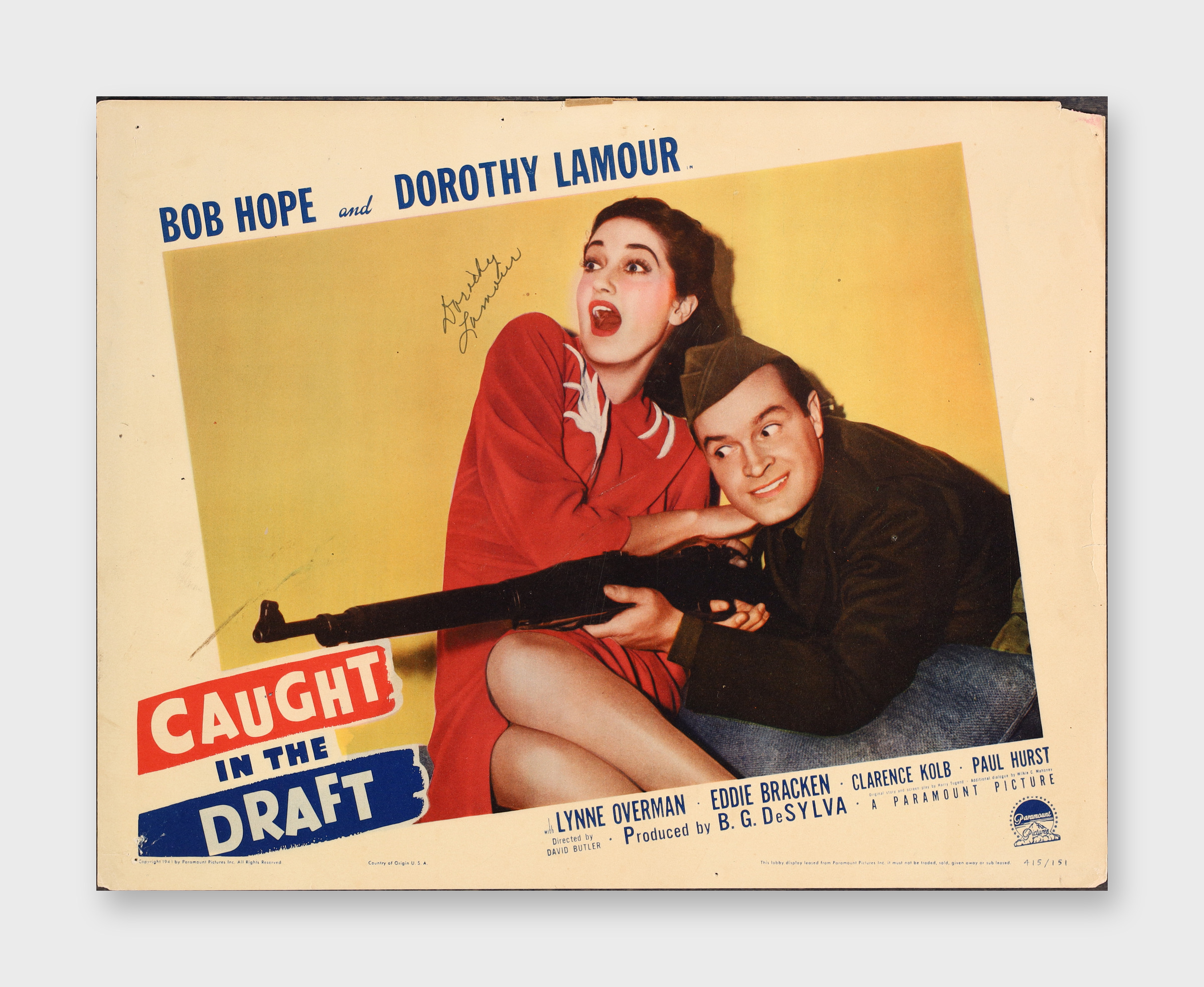 Dorothy Lamour Signed Lobby Card Caught In The Draft JSA COA AX73290