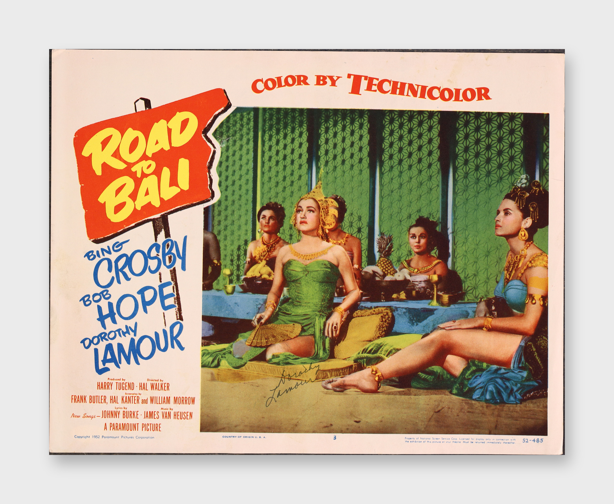 Dorothy Lamour Signed 1952 Lobby Card Road To Bali JSA COA AX73292