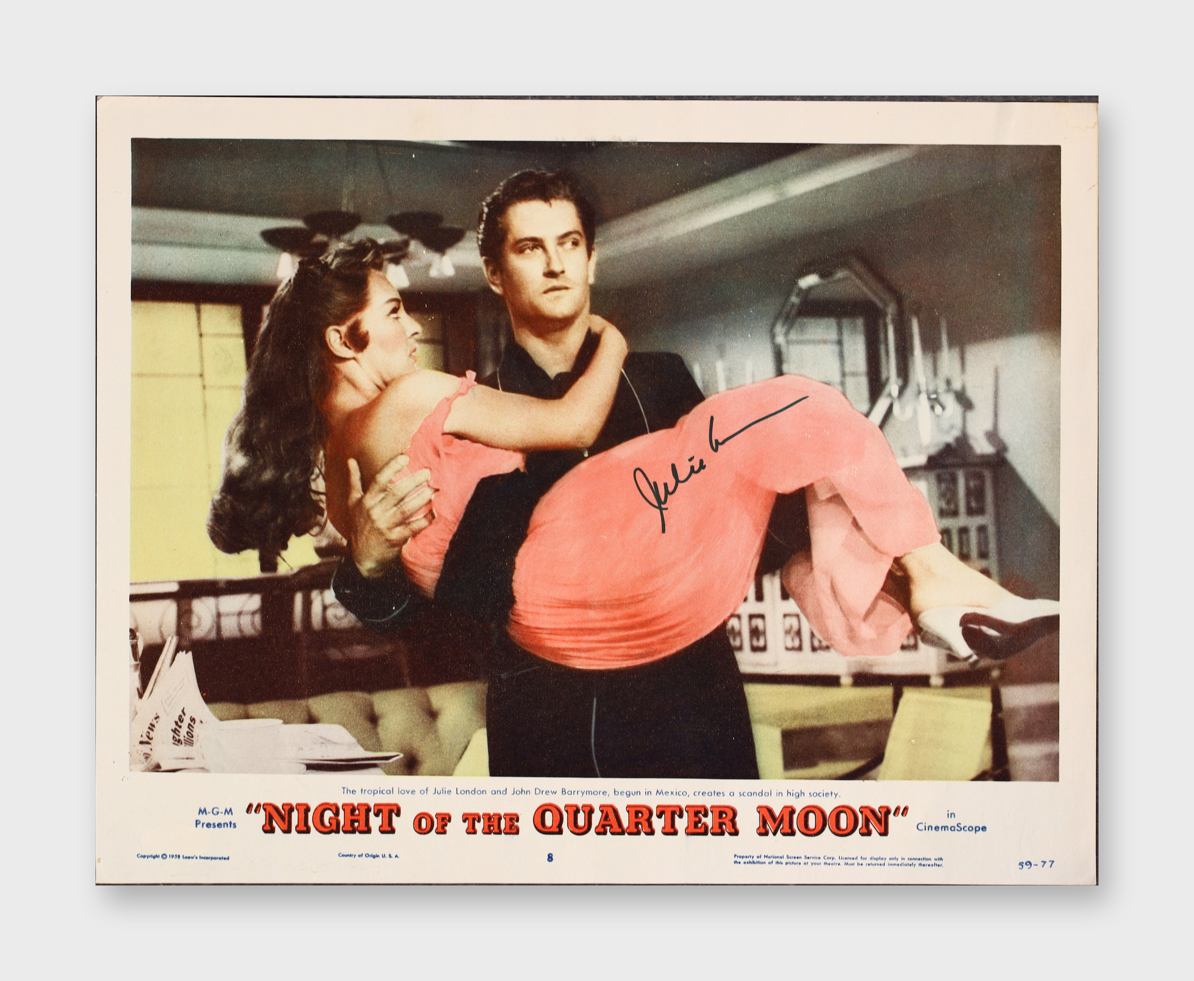 Julie London Signed 1959 Lobby Card Night Of The Quarter Moon M-G-M JSA AX73174