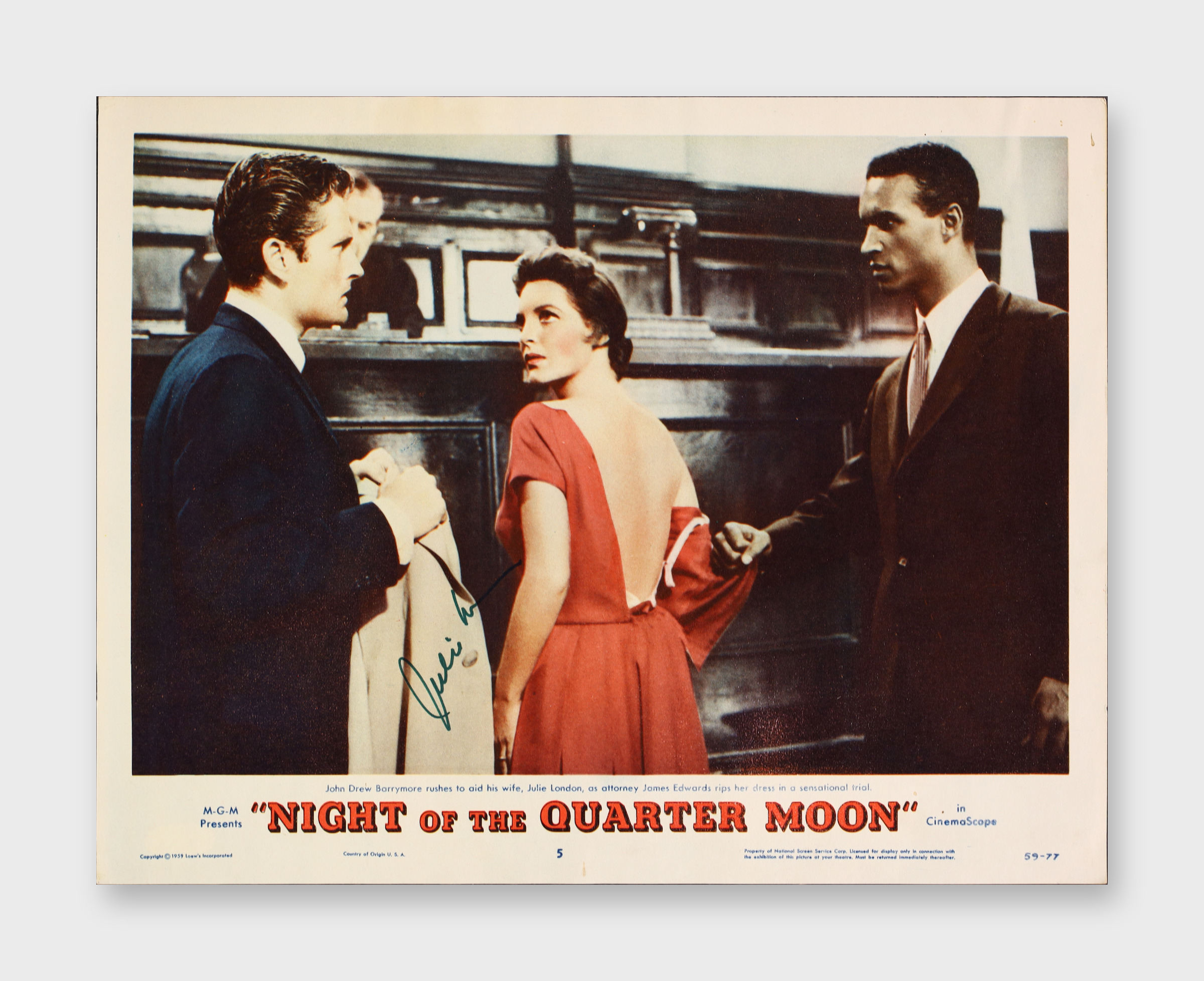 Julie London Signed 1959 Lobby Card Night Of The Quarter Moon M-G-M JSA AX73176