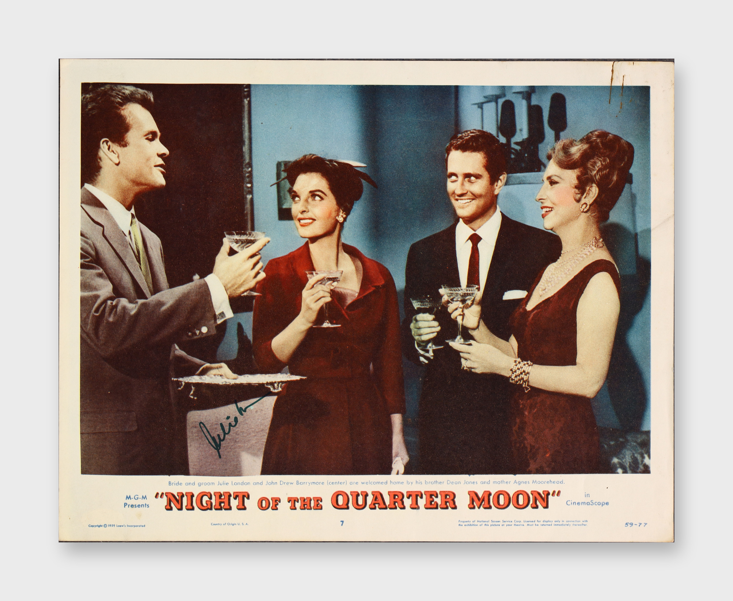 Julie London Signed 1959 Lobby Card Night Of The Quarter Moon M-G-M JSA AX73177