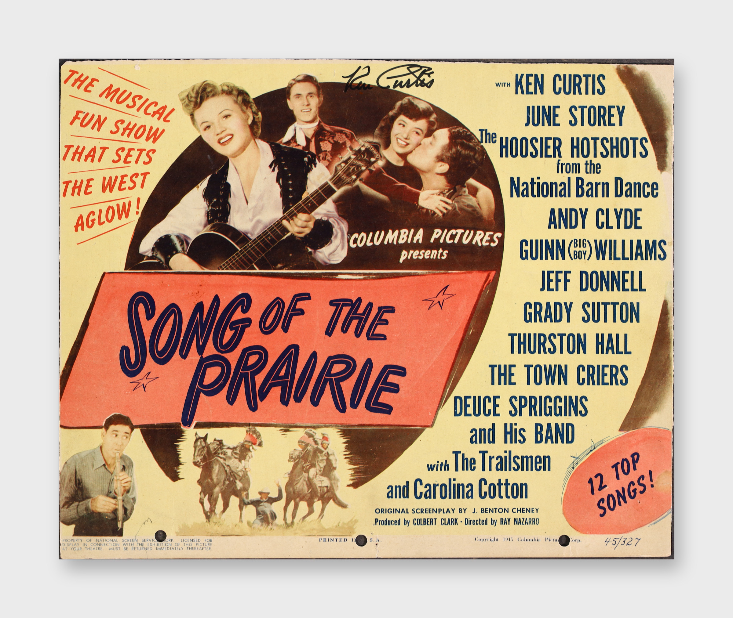 Ken Curtis Signed 1945 Lobby Card Song Of The Prairie JSA COA AX73180