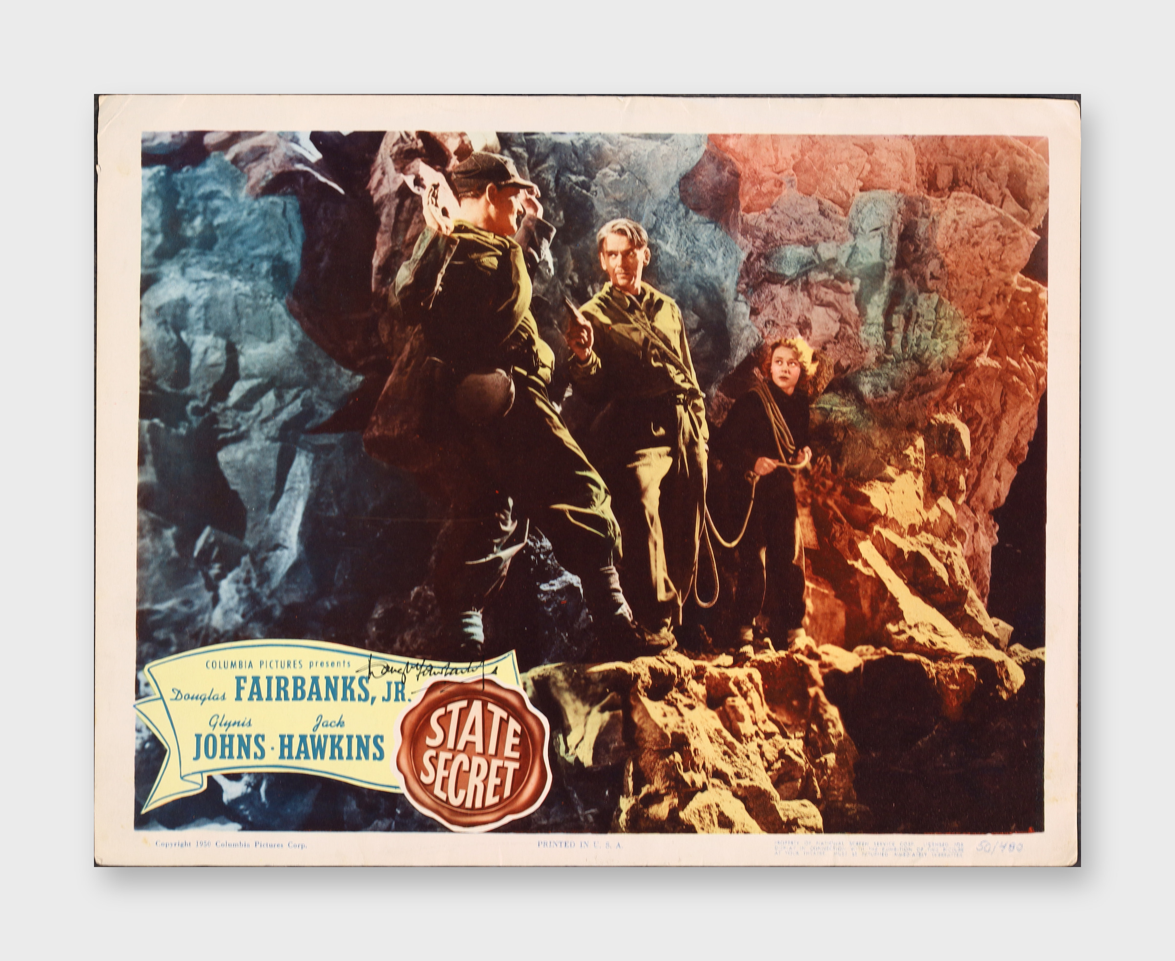 Douglas Fairbanks Signed 1950 Lobby Card State Secret JSA COA AX73115