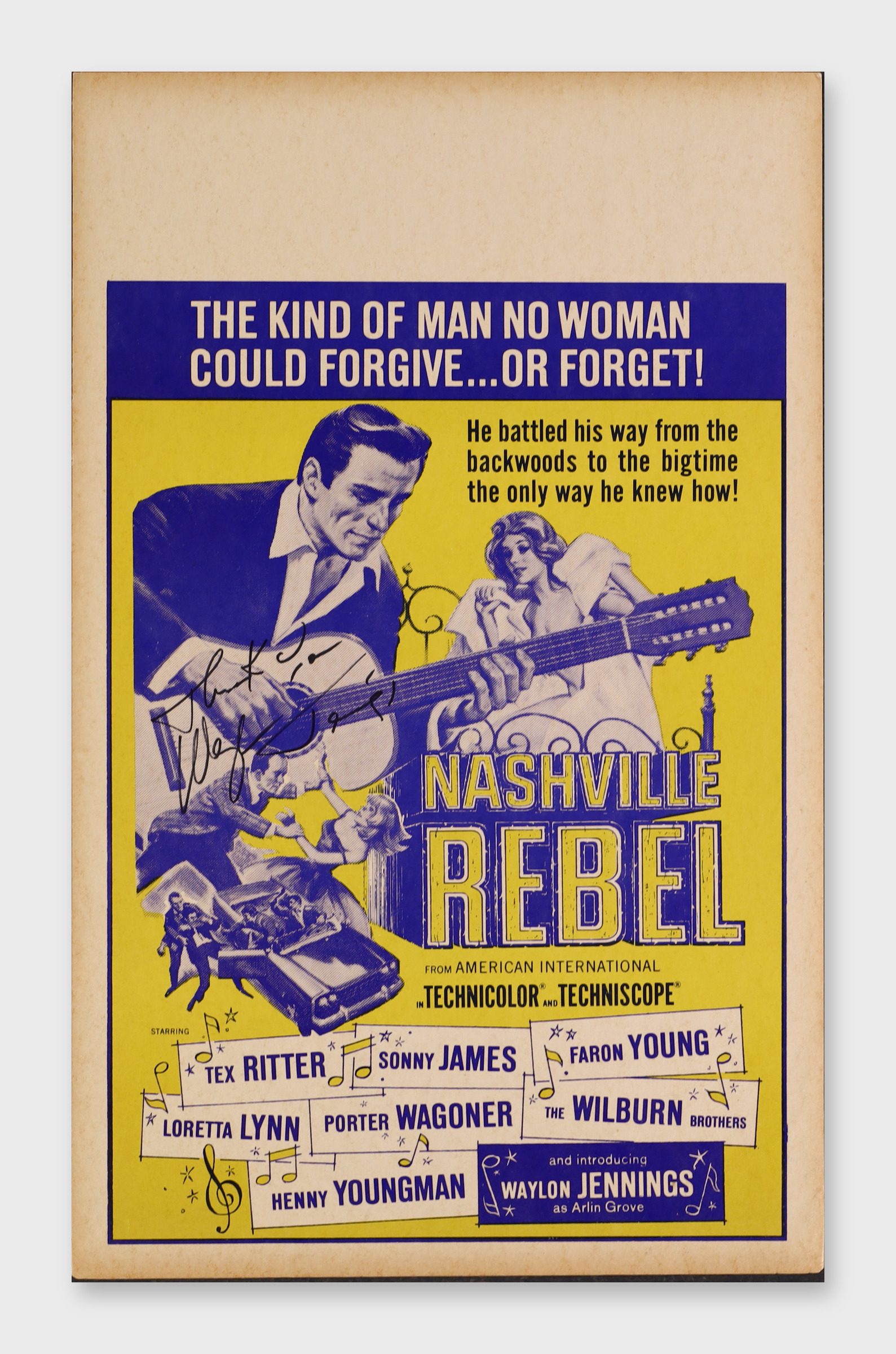 Waylon Jennings Signed Nashville Rebel Window Card JSA COA CD02644