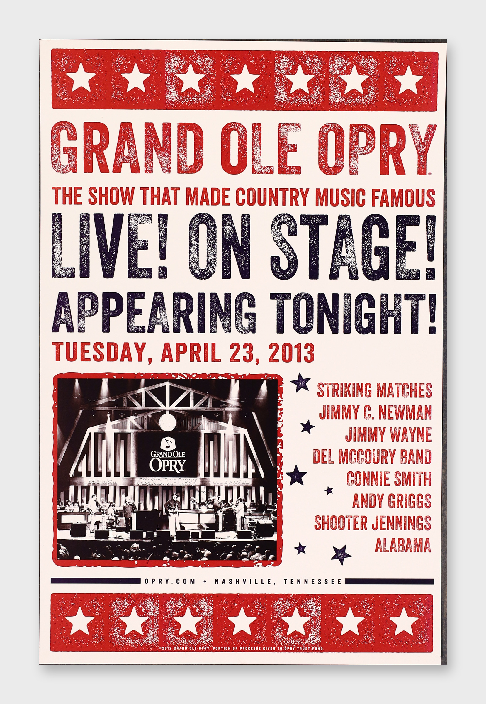 Grand Ole Opry Live On Stage Appearing Tonight 11x17 Poster 2013