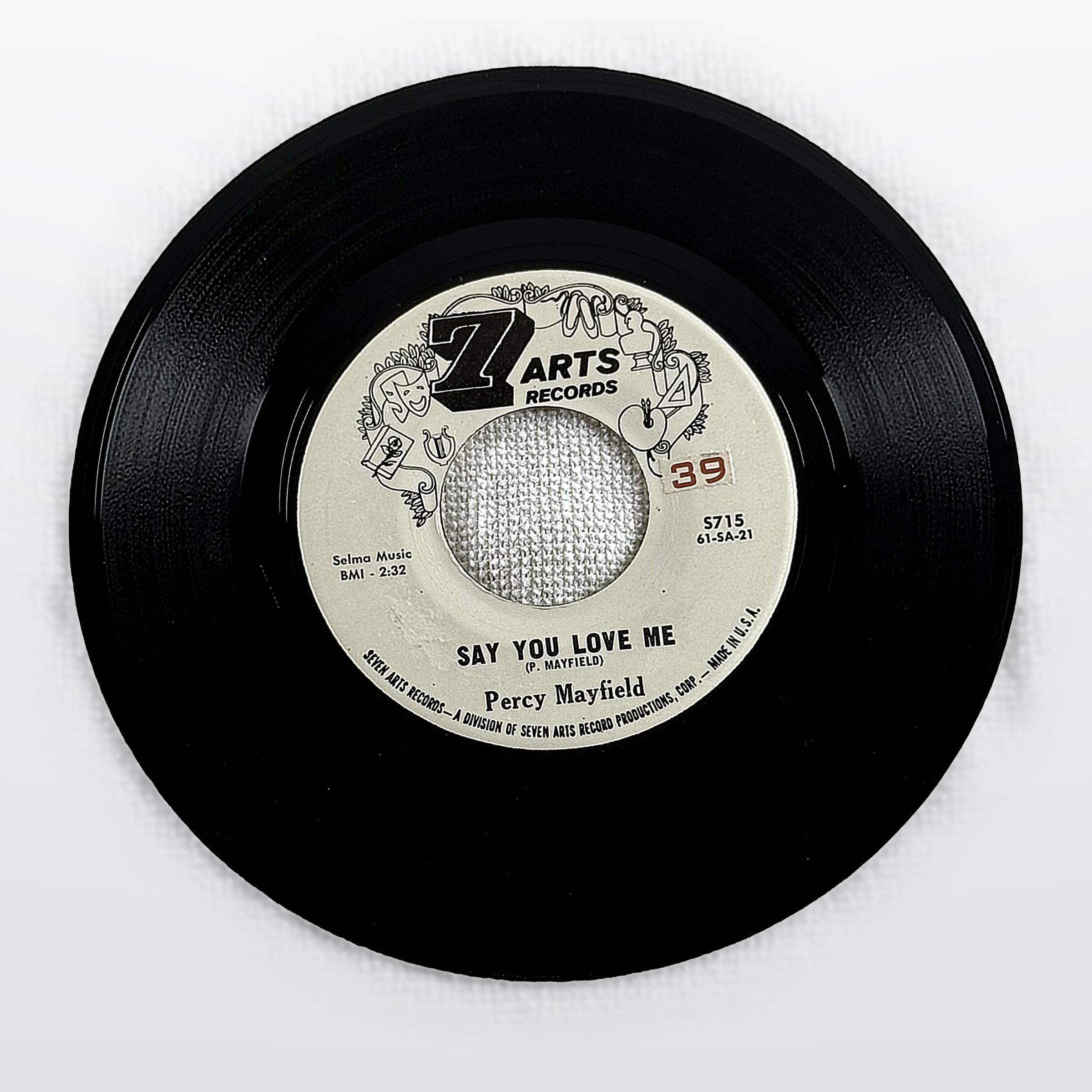 Percy Mayfield Say You Love Me 7" Vinyl 45 RPM 7 Arts Records S715 Single Record