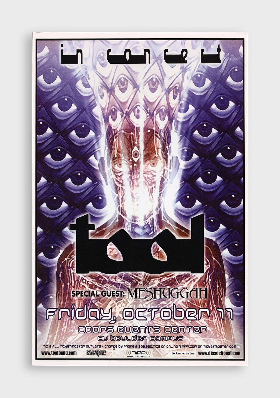 TOOL / Meshuggah Concert Poster October 11th 2002 17x11