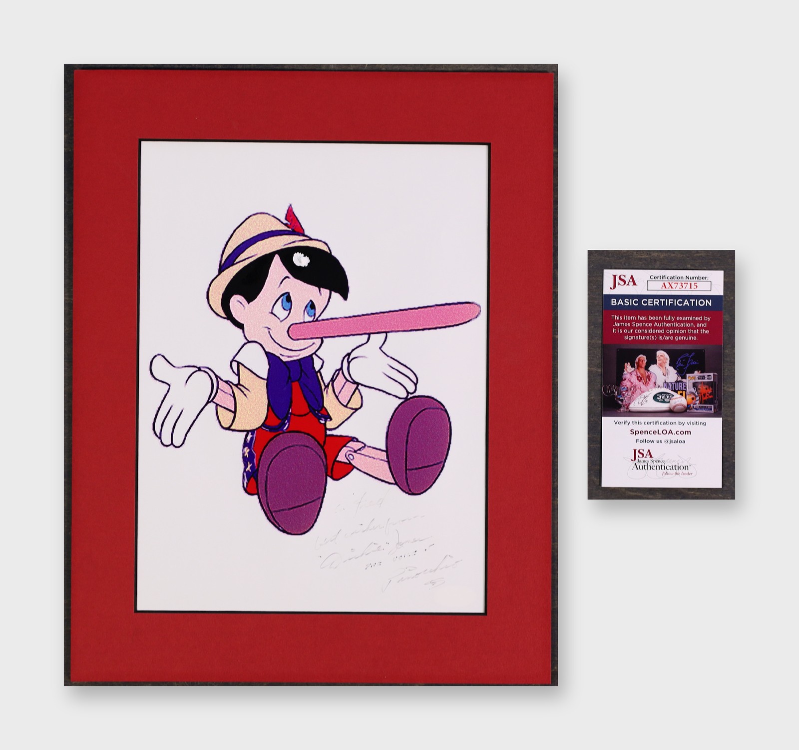 Dickie Jones Signed Display Pinocchio Animation JSA COA AX73715