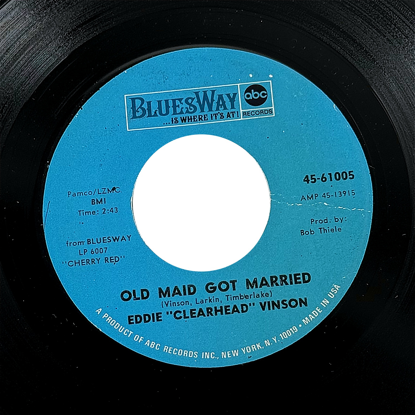 Eddie "Clearhead" Vinson Old Maid Got Married / Cadillac Blues 7" Vinyl 45 RPM