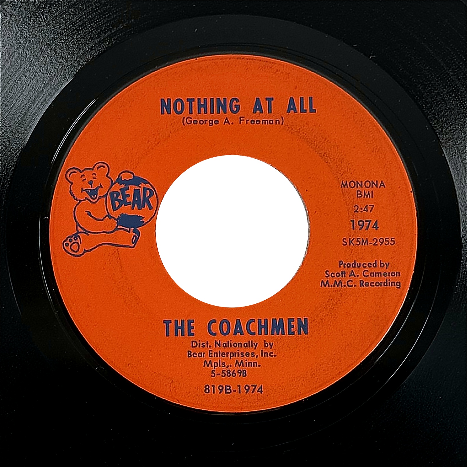 The Coachmen Nothing At All / Mr Moon 7" Vinyl 45 RPM Bear 819B-1974 Garage