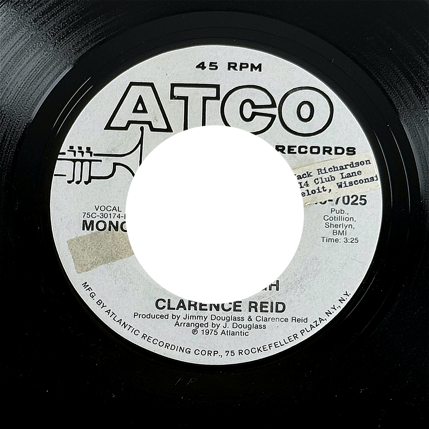 Clarence Reid See Through 7" Vinyl 45 RPM ATCO Records 45-7025 1975 Soul 1970s