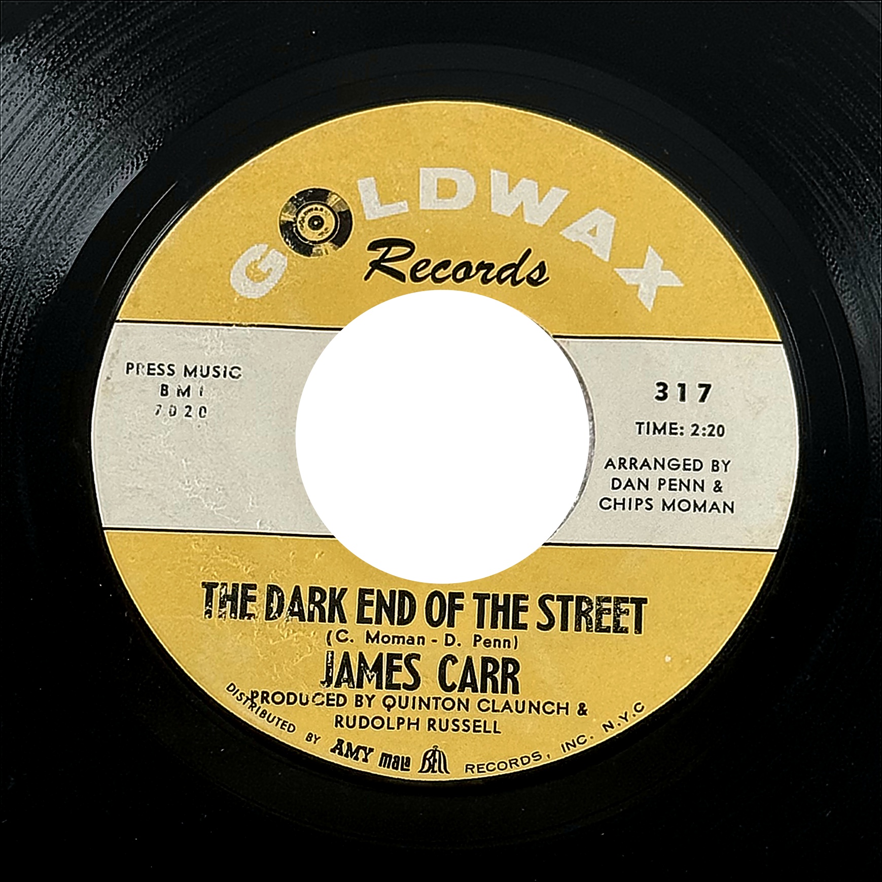James Carr The Dark End Of The Street / Lovable Girl 7" Vinyl 45 RPM 1967 Soul