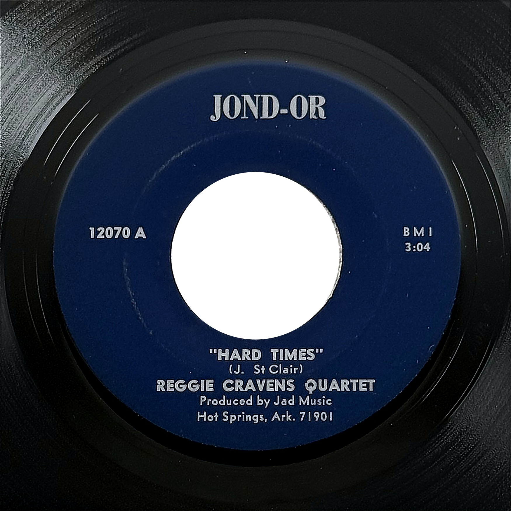 Reggie Cravens Quartet Hard Times / Uptight 7" Vinyl 45 RPM Jond-Or 12070 1960