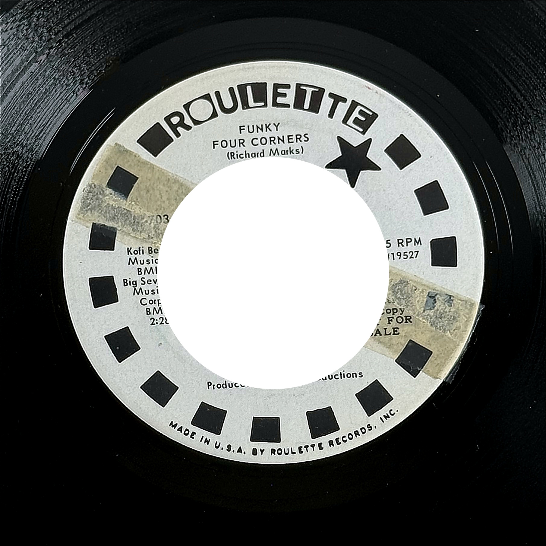 Richard Marks Funky Four Corners 7" Vinyl 45 RPM Roulette 7034 1969 Funk 1960s