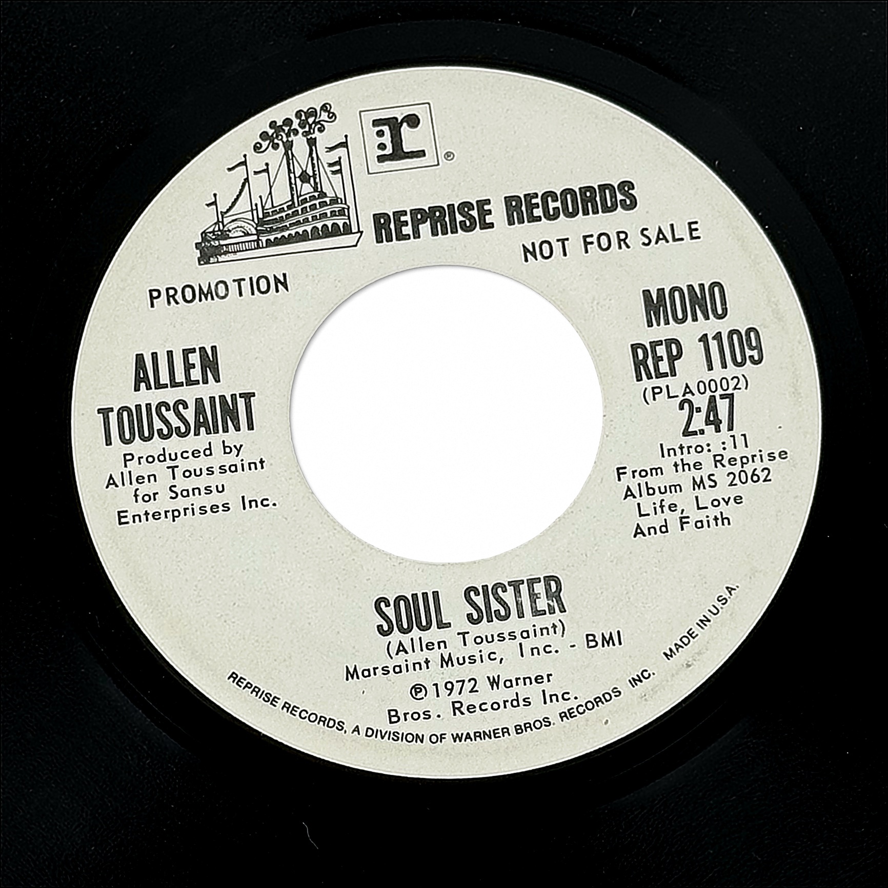 Allen Toussaint Soul Sister 7" Vinyl 45 RPM Reprise Records REP 1109 1972 Funk