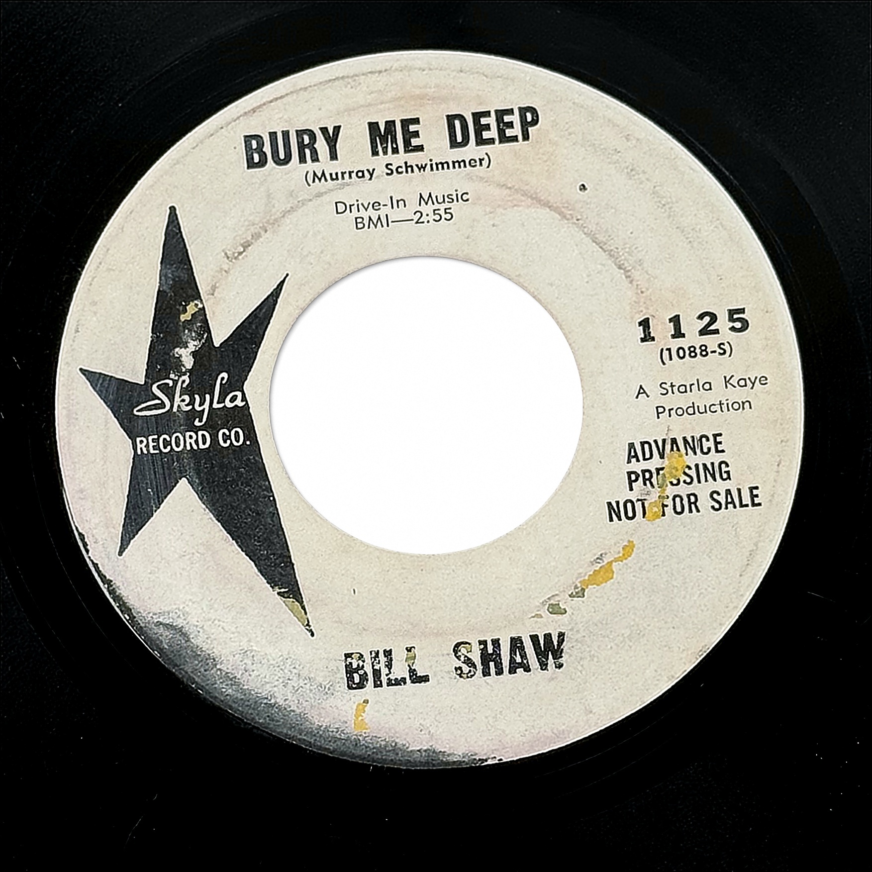 Bill Shaw Bury Me Deep / Freight Train 7" Vinyl 45 RPM Skyla Record Co 1125 R&B