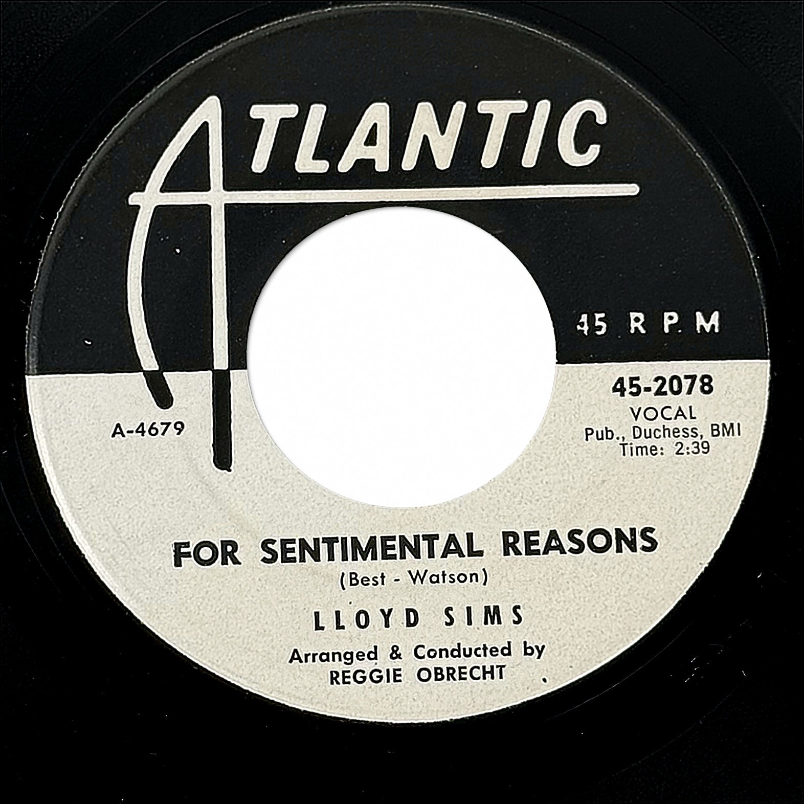 Lloyd Sims For Sentimental Reasons / I Want To Know 7" Vinyl 45 RPM Atlantic R&B