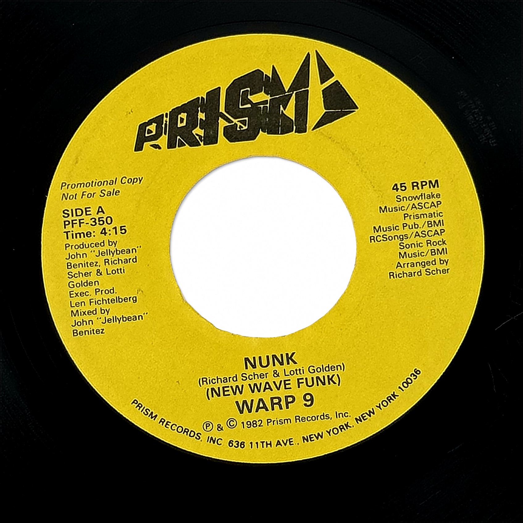 WARP 9 Nunk (New Wave Funk) 7" Vinyl 45 RPM Prism Records Inc PFF-350 1982 1980s